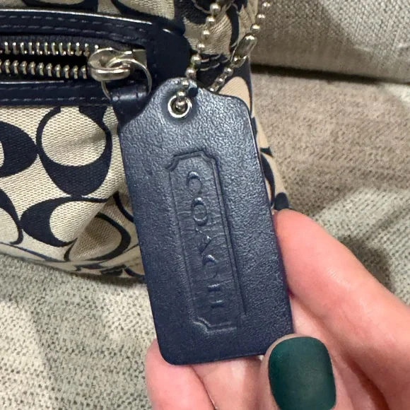 Coach Canvas Shoulder Bag in Navy and Beige - Picture 6 of 10